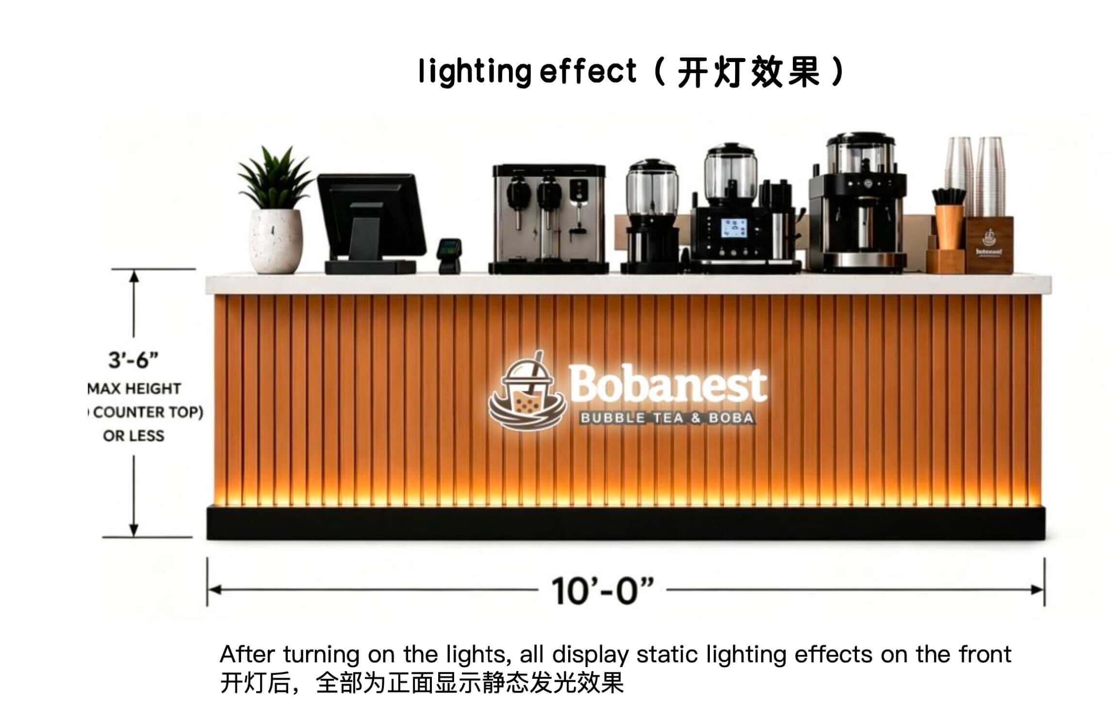 Storefront ordering counter elevation blueprint with 10 foot width