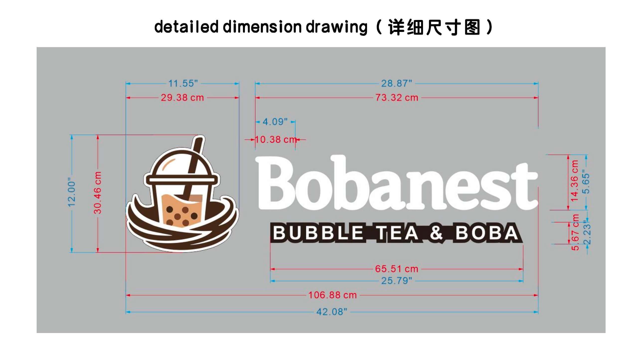 Detailed engineering dimension drawing prepared at EndPoint Sign's Guangzhou plant