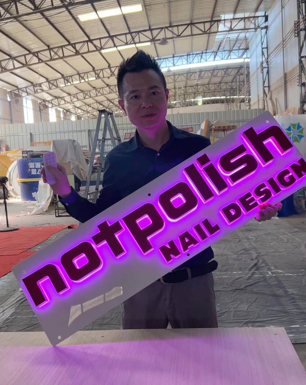 Custom dynamic RGB backlit sign for Not Polish studio