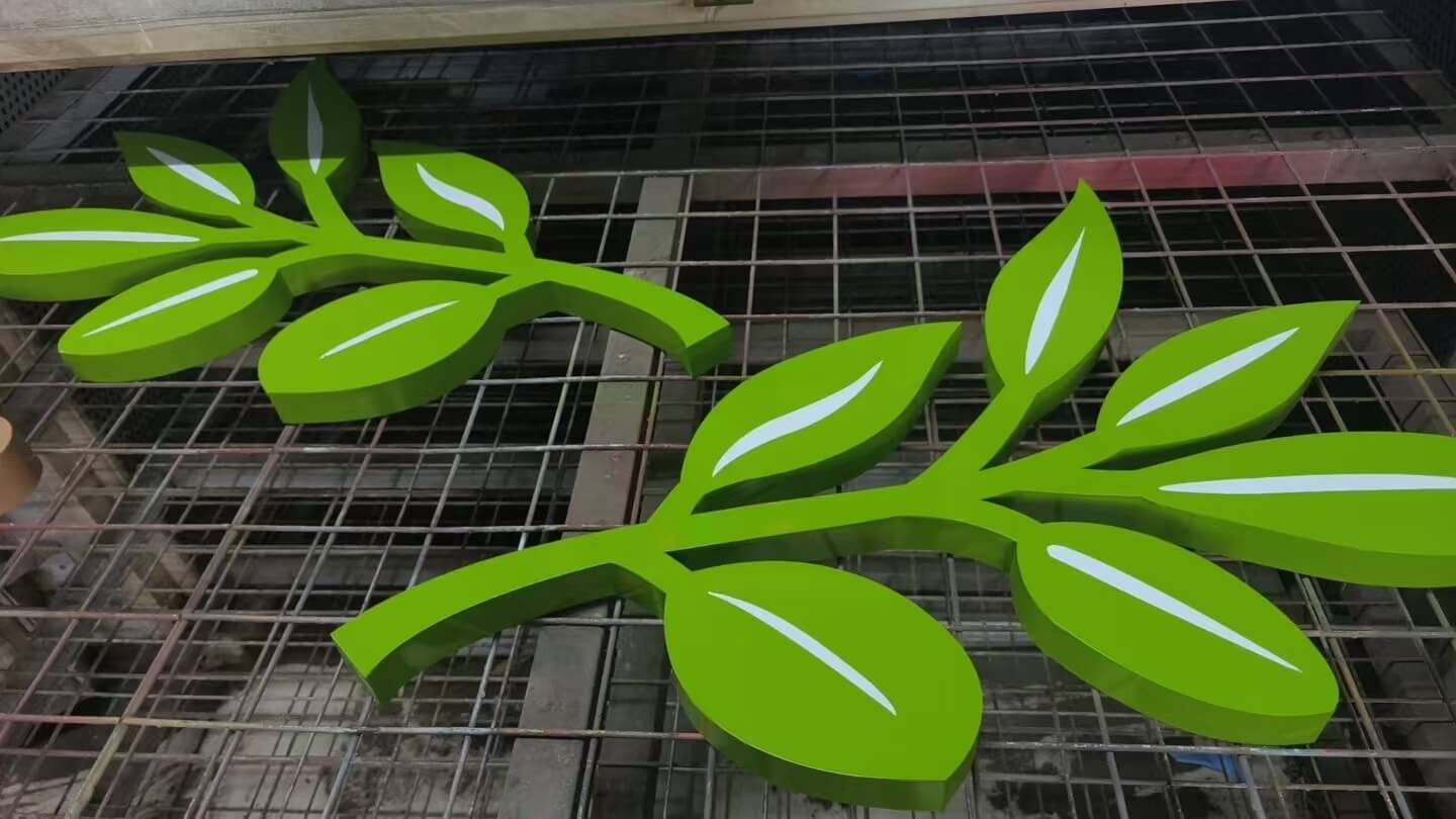 Cured olive green powder coated metal sign crest