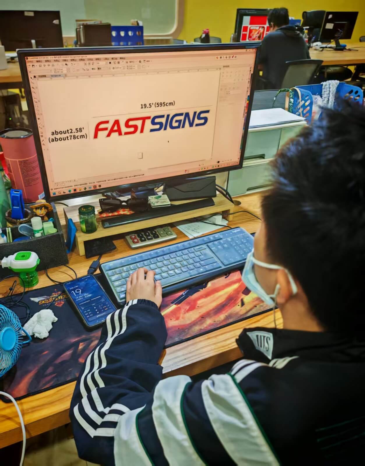 Sign engineer optimizing CAD vectors and hole layout for pixel LEDs