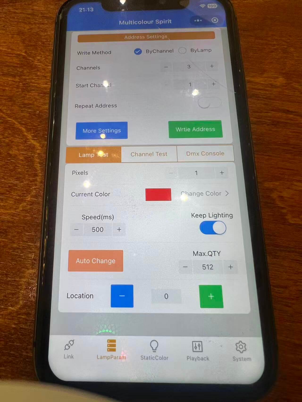 Bluetooth smartphone mini-app interface for RGB pattern control