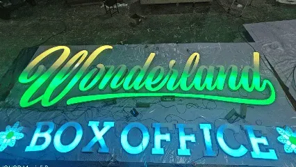 Dynamic RGB backlit sign for a nail salon with app controlled colour flow