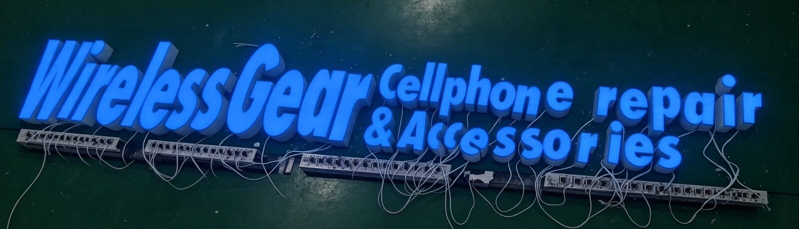 custom 3d channel letter sign night illuminated darkroom burn in test