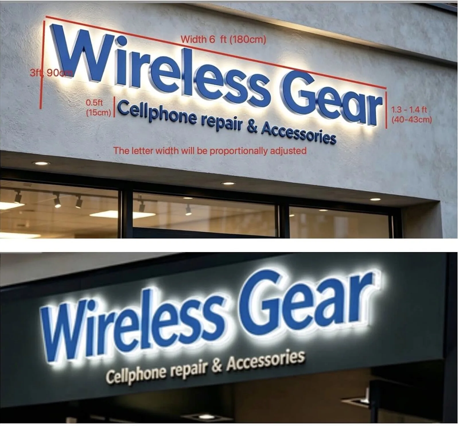 custom commercial signage 3D channel letters for Wireless Gear