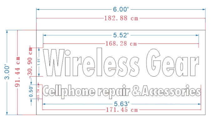 Dimension drawing — full-size shop drawing with every critical size marked for custom channel letters