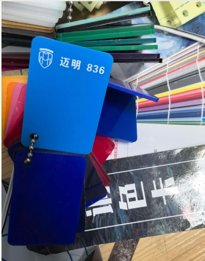 Custom 3D channel letter sign acrylic swatch verification at EndPoint Sign's Guangzhou plant
