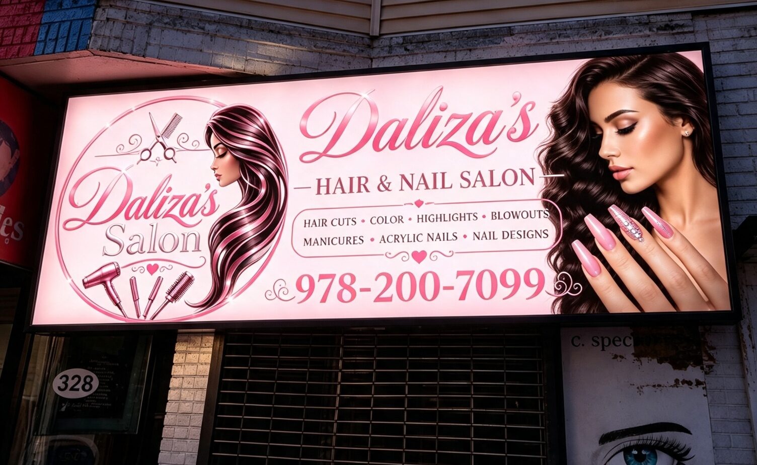 Alternative pink background layout proposal for salon light box
