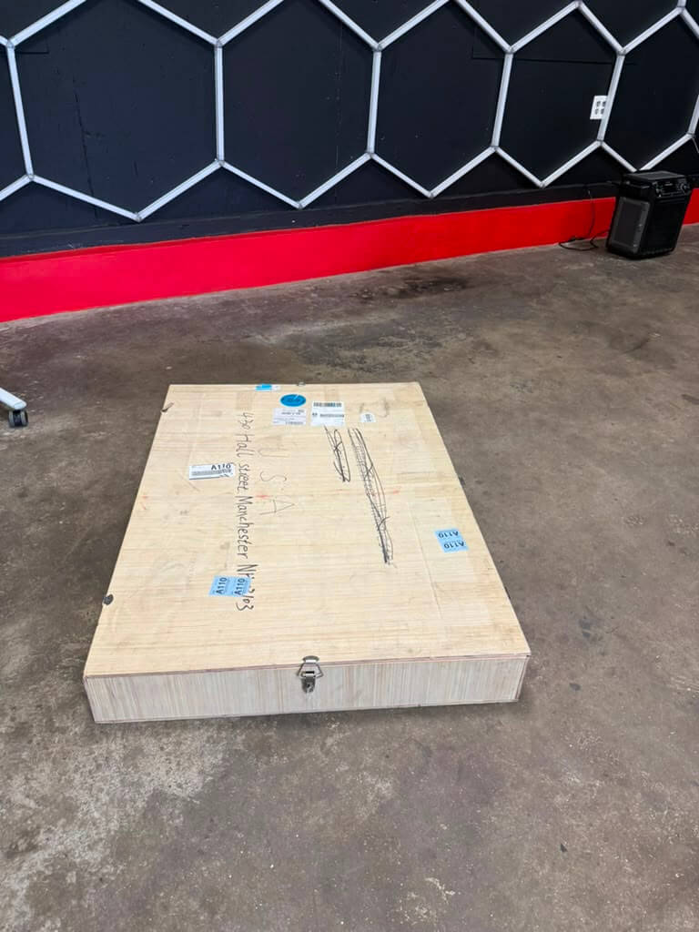 custom shield light box sign export crate delivered to Apex Customs in Manchester NH