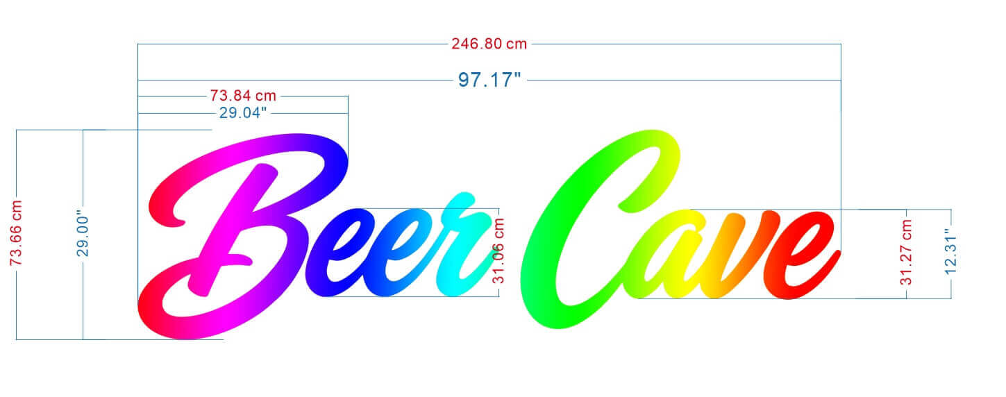 CAD proof showing stroke contours and layout for dynamic rgb channel letters