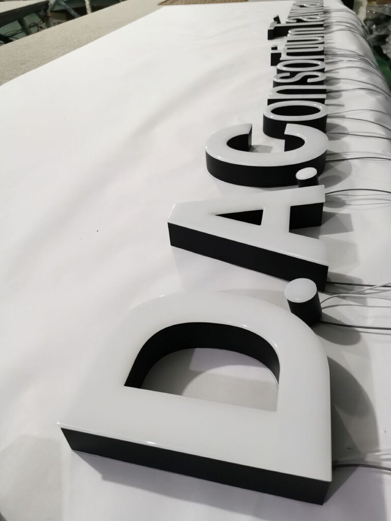3D acrylic letters in production at the workshop