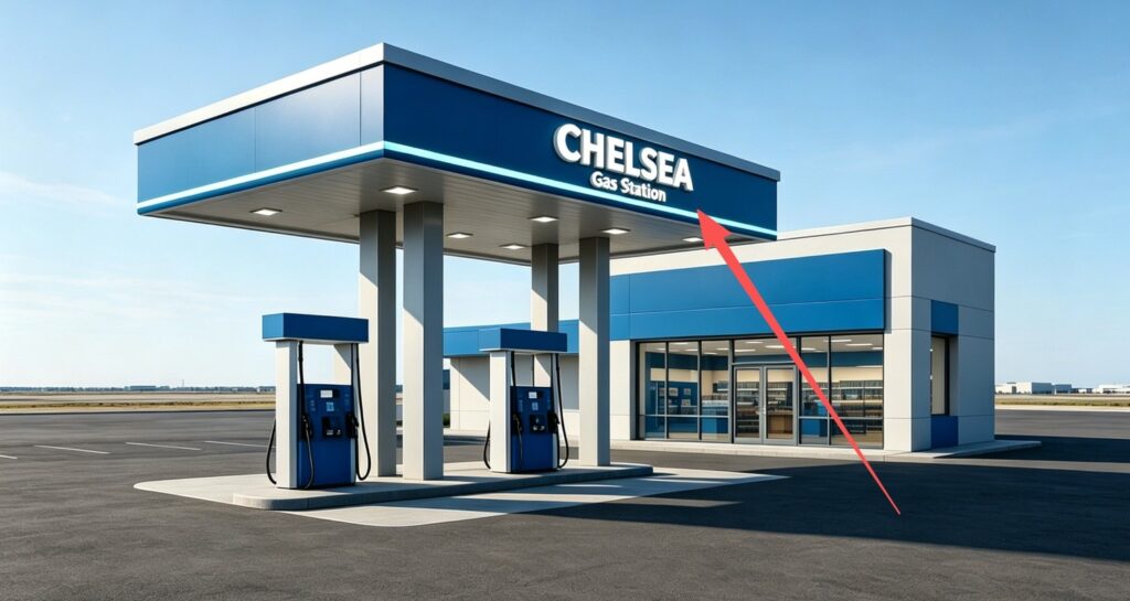 Gas station canopy and convenience store signage