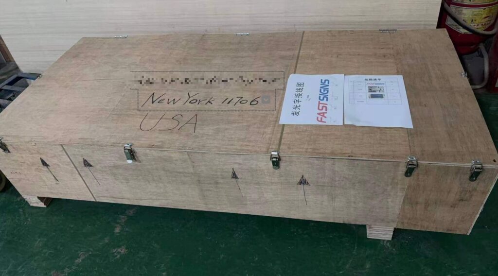 Timber-framed export crate packed ready for DDP shipping to the USA