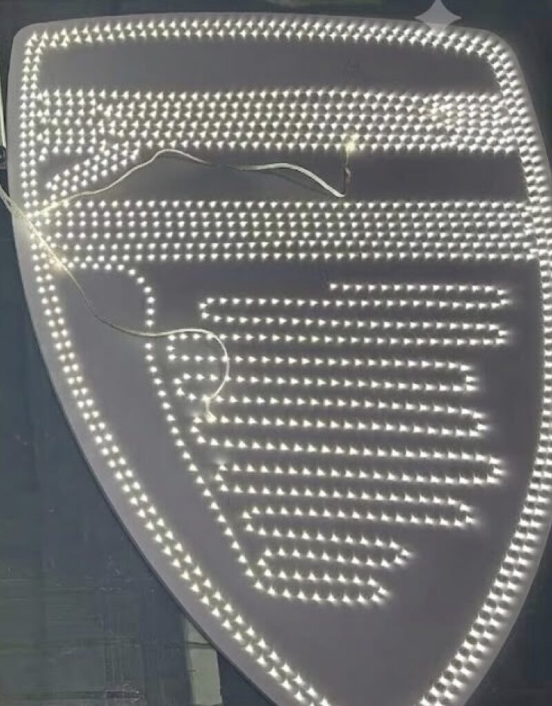 LED modules lit during the 48-hour burn-in lighting test before crating