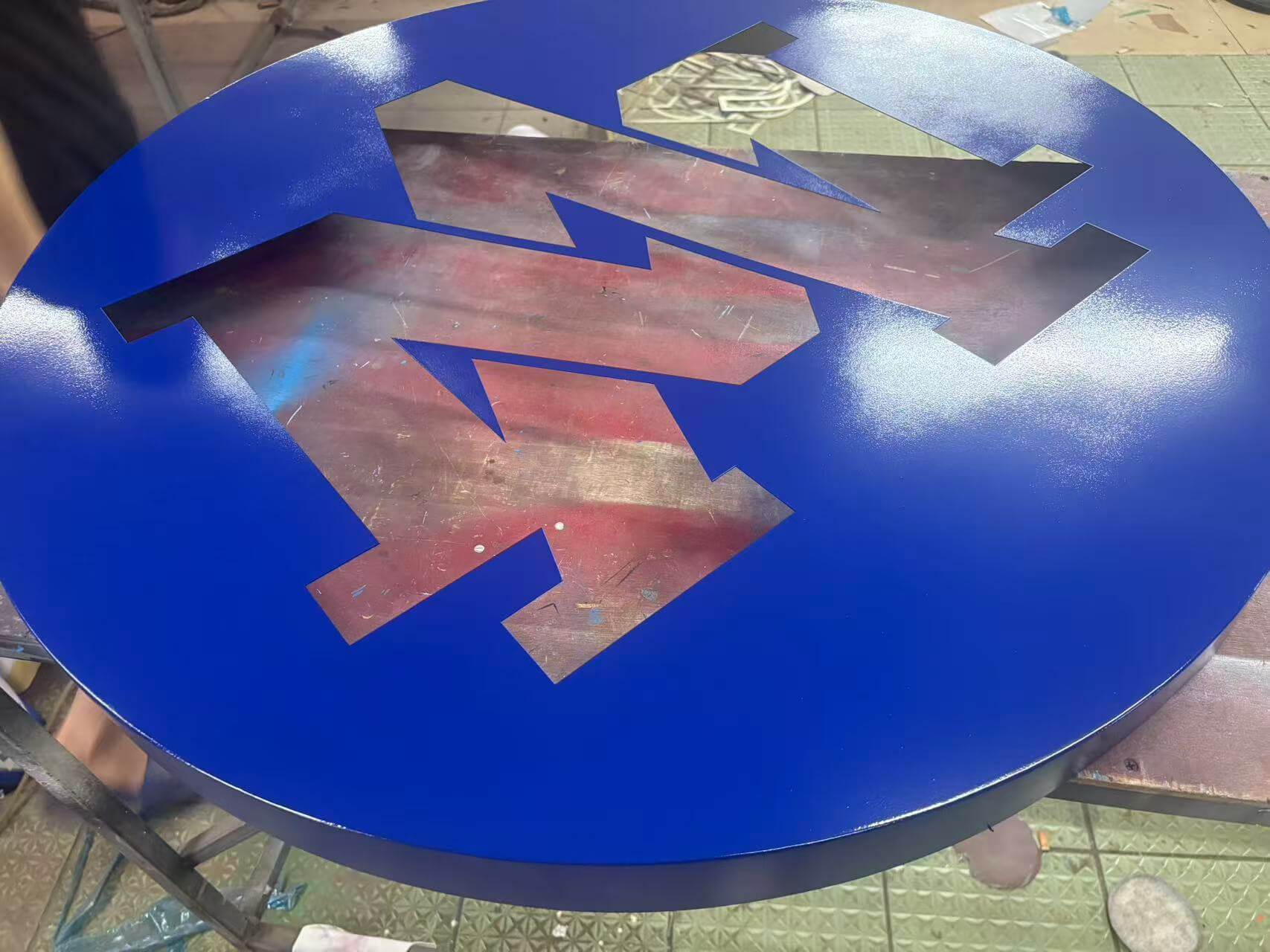 24 inch round halo lit sign body fabricated with welded galvanized steel